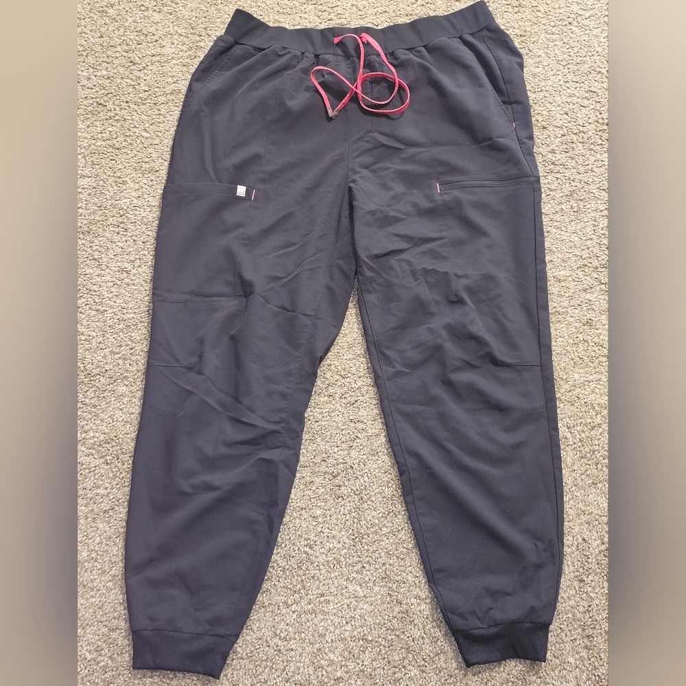 Black Jogger Pants with Pink Drawstring